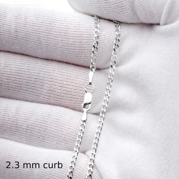 925 Sterling Silver Curb Necklace Chain In Various Lengths With A Gift Bag - Picture 9 of 11